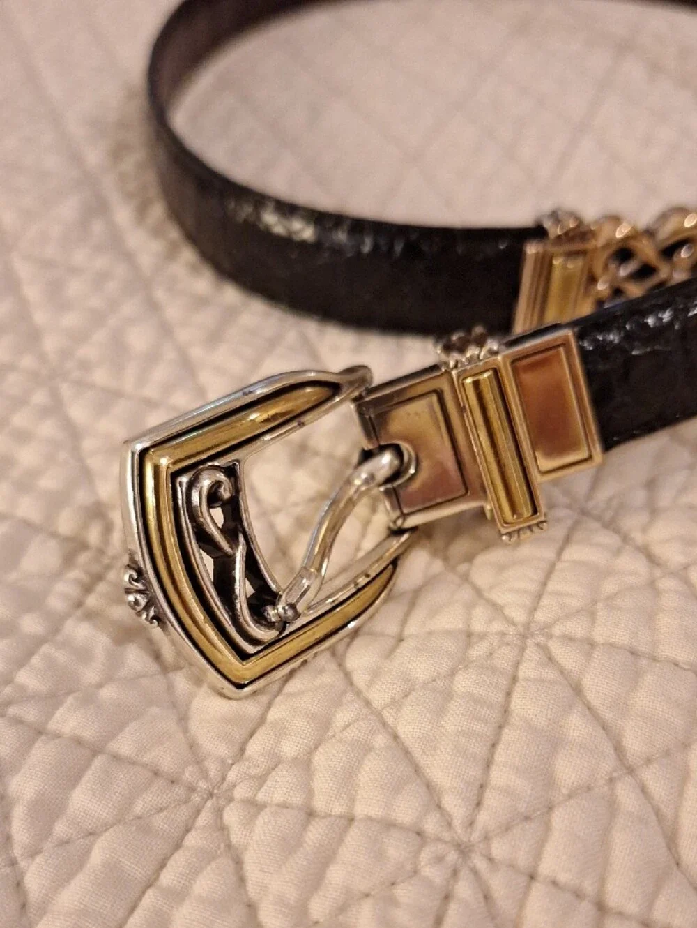 Brighton Black Women's Skinny Belt with Gold/ silver Accents